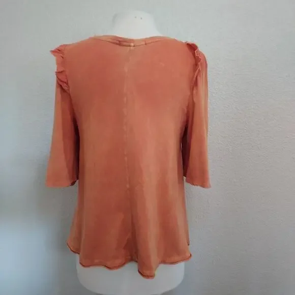Anthro's Eri + Ali Coral Orange Flutter Short Sleeve Blouse Size S - Picture 11 of 15